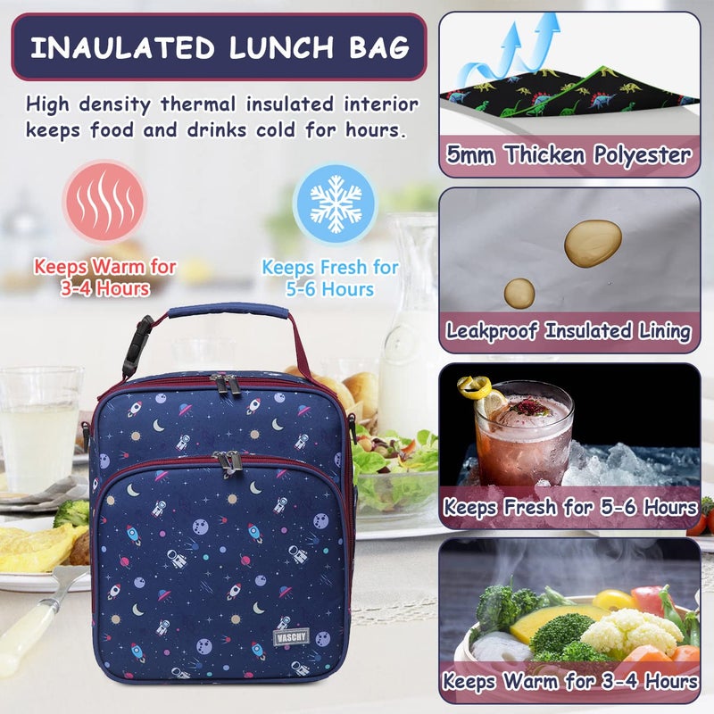 VASCHY Lunch Boxes Bag for Boys, Reusable Lunch Box Containers for Boys and Girls with Detachable Shoulder Strap, Insulated Lunch Coolers for School Cute Astronaut - Image 3